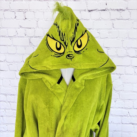 THE GRINCH By Dr. Seuss Men's Cozy Faux Fur Plush Hooded Robe--NEW--L - Picture 3 of 12